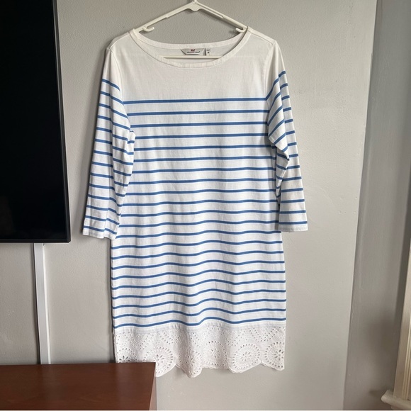 Vineyard Vines Striped Shift Dress Eyelet Trim Cotton M - Picture 1 of 5